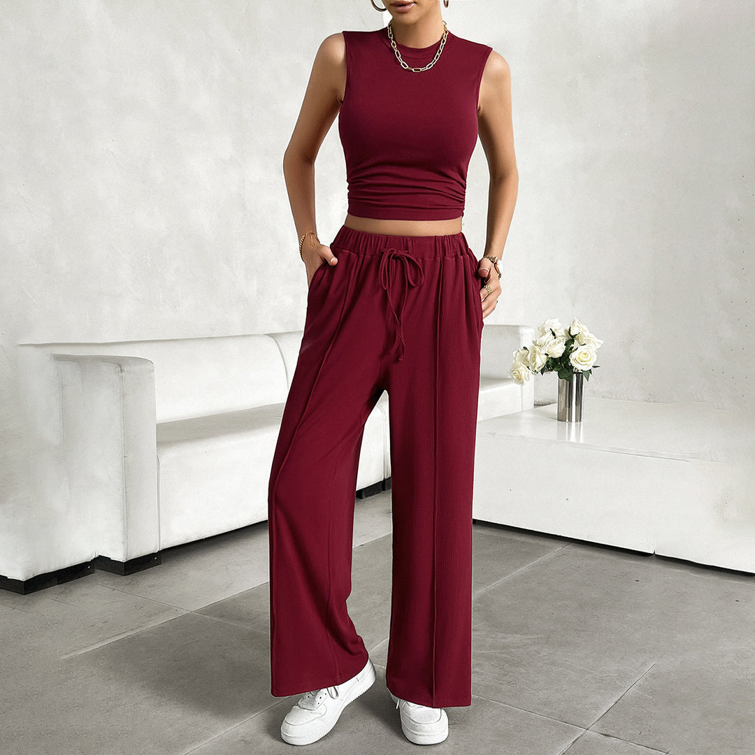 Damen Freizeit-Set mit tailliertem Top und weitem Hose Drune
