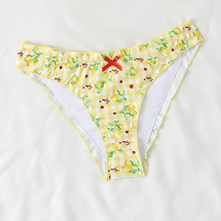 Damen Bikini-Set mit verspieltem Zitronenmuster und Rüschendetails Drune