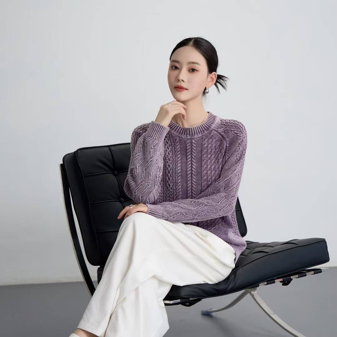 Damen Grobstrickpullover mit einzigartigem Zopfmuster und lässigem Schnitt Drune