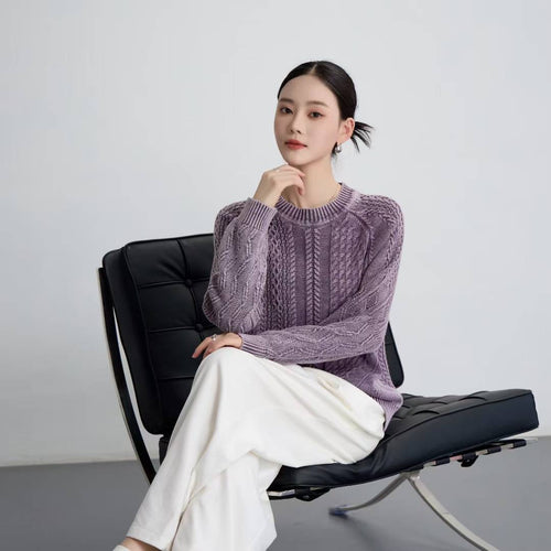Damen Grobstrickpullover mit einzigartigem Zopfmuster und lässigem Schnitt Drune