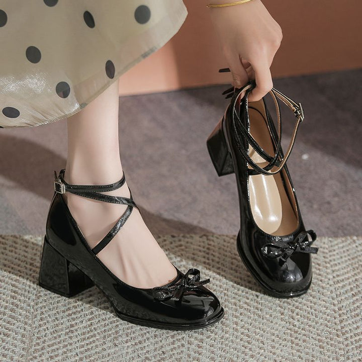 Damen elegante Ballerina-Pumps mit verstellbarem Fesselriemen und Schnürung Drune