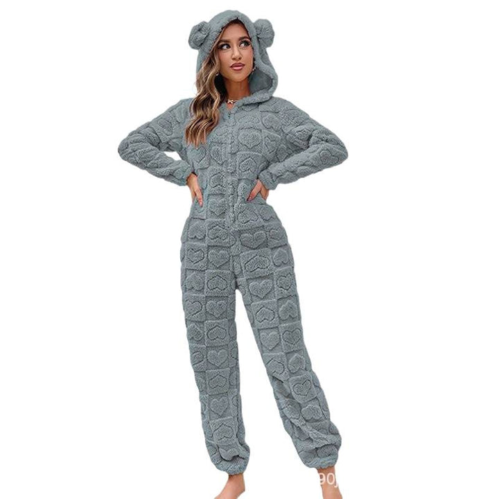 Damen Gemütlicher Fleece-Overall mit Kapuze Drune