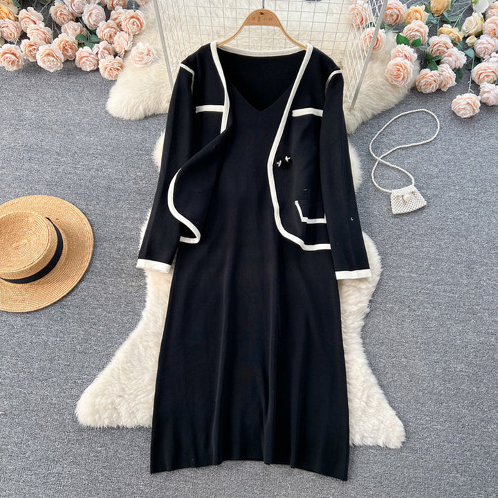 Damen elegantes Strickkleid mit passendem Blazer Drune