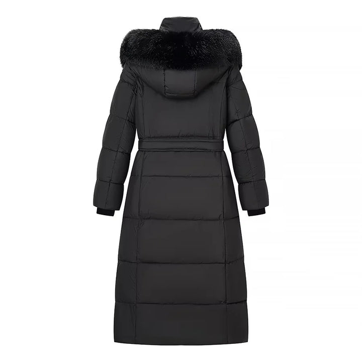 Damen nan lang geschnittener Thermosteppmantel mit separater Innenjacke, Kapuze und Bindegürtel Drune