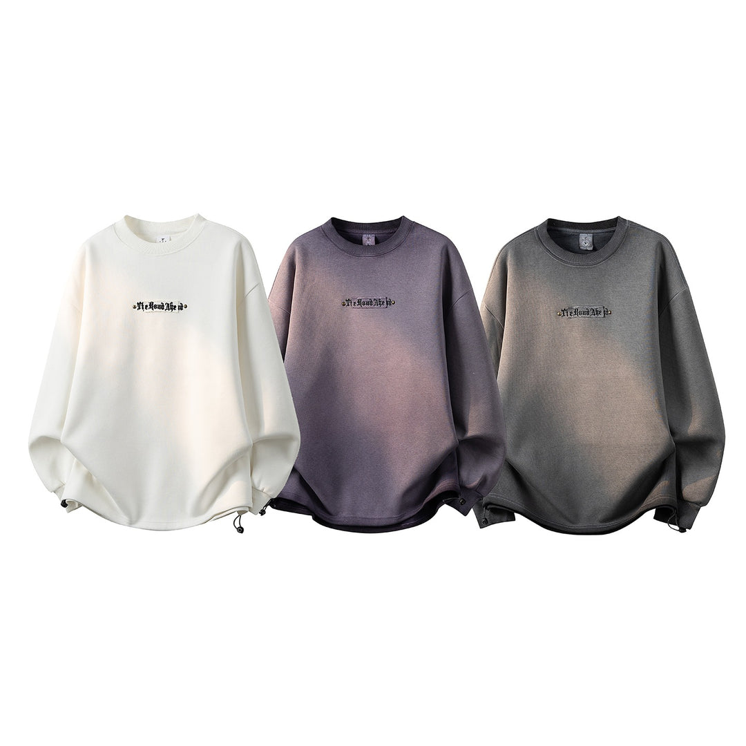 Damen Oversize-Sweatshirt mit gesticktem Schriftzug, abgerundetem Saum & überschnittener Schulter Drune