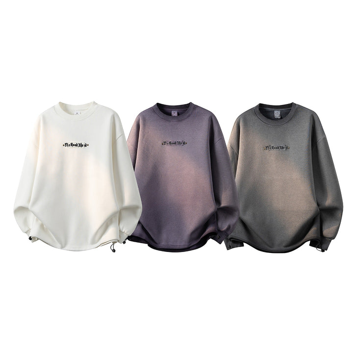 Damen Oversize-Sweatshirt mit gesticktem Schriftzug, abgerundetem Saum & überschnittener Schulter Drune