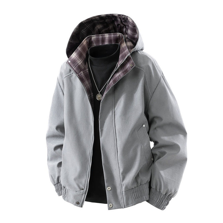 Herren gefütterte Kapuzenjacke mit kariertem Fleece-Innenfutter, elastischem Saum und verdecktem Reißverschluss Drune