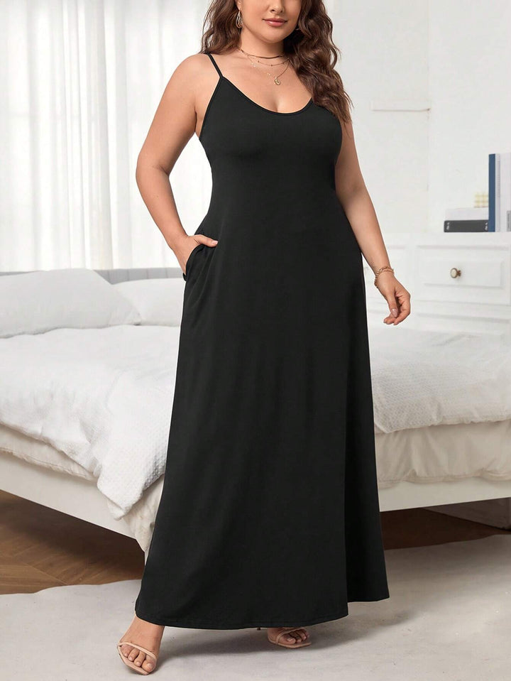 Damen Maxikleid mit schmalen Spagettiträgern und praktischen Seitentaschen Drune