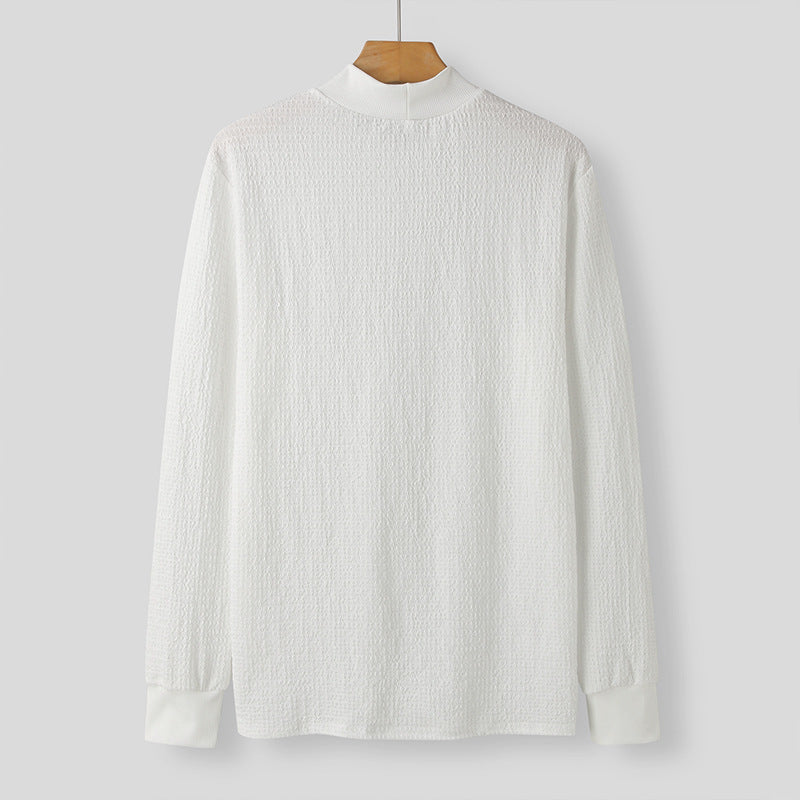 Unisex nan texturierter Waffelstrick-Pullover mit schmalem Stehkragen und Rippbündchen Drune