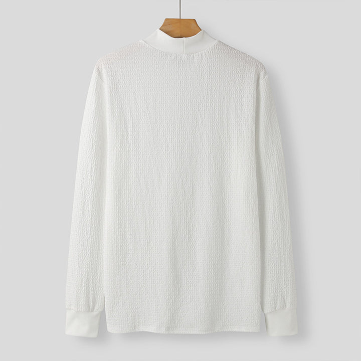 Unisex nan texturierter Waffelstrick-Pullover mit schmalem Stehkragen und Rippbündchen Drune