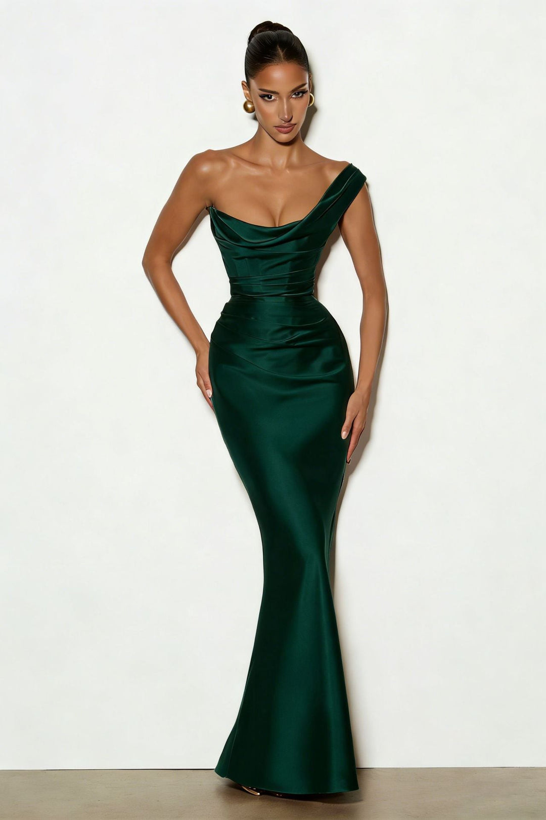 Damen Elegantes Satin Lang Abendkleid mit asymmetrischem Schnitt und figurschmeichelndem Design Drune