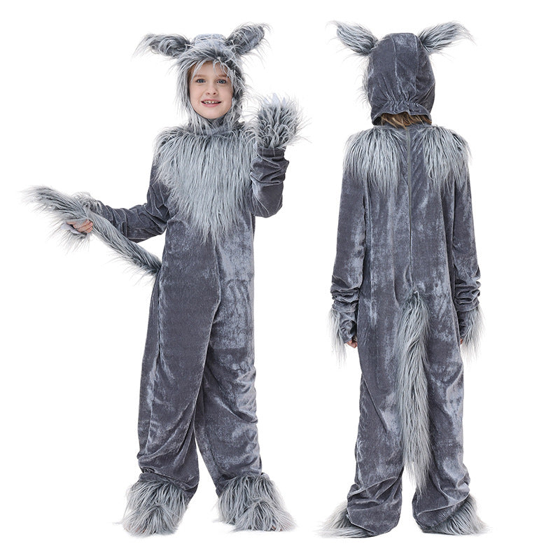 Mädchen Plüsch Wolfskostüm mit Kapuze und detailreichen Faux-Fell-Akzenten Drune
