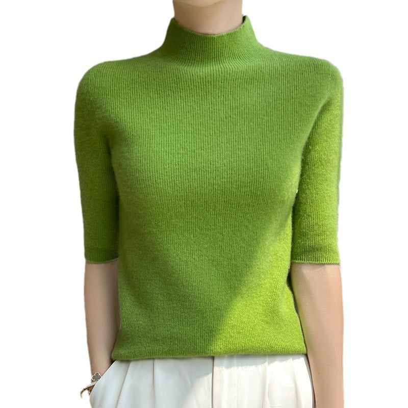 Damen Kurzarm-Mockneck-Pullover mit flauschiger Angora‑Optik Drune