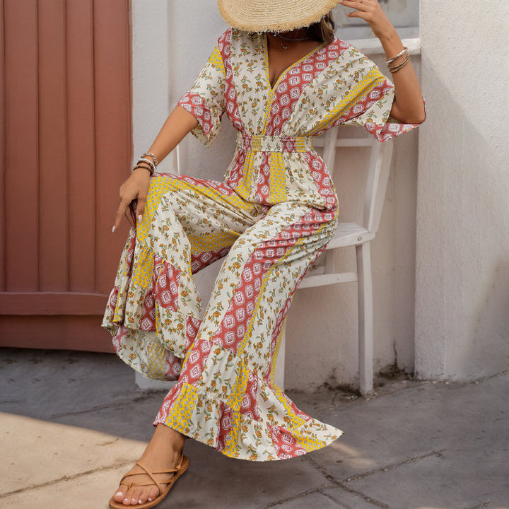 Damen Jumpsuit mit weitem Bein und elastischem Taillenzug Drune