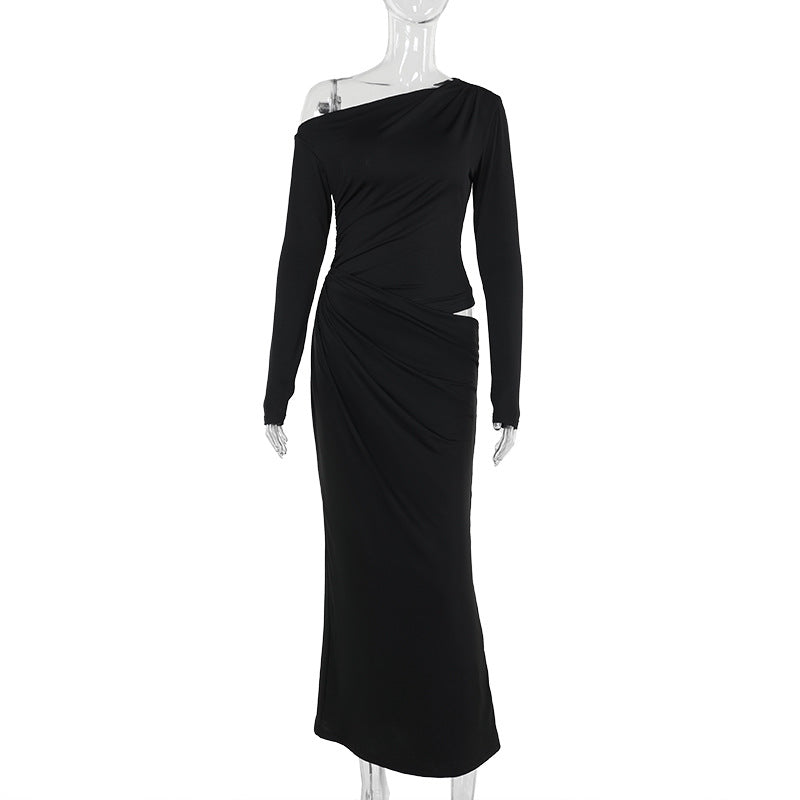Damen elegantes Wickelkleid mit asymmetrischem Schnitt und langen Ärmeln Drune
