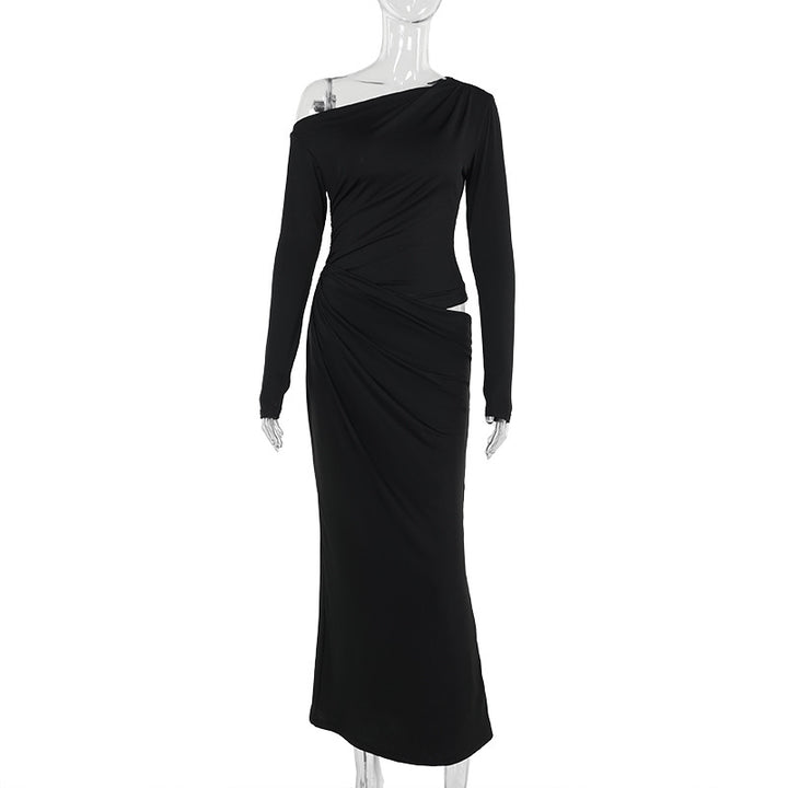 Damen elegantes Wickelkleid mit asymmetrischem Schnitt und langen Ärmeln Drune