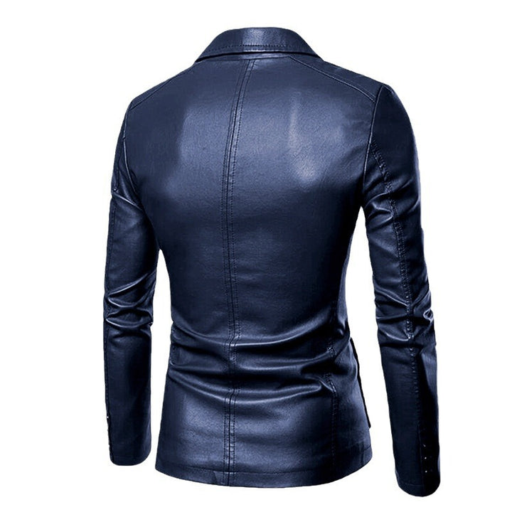 Herren Slim-Fit Kunstleder-Blazer mit Revers, Knopfleiste und aufgesetzten Taschen Drune