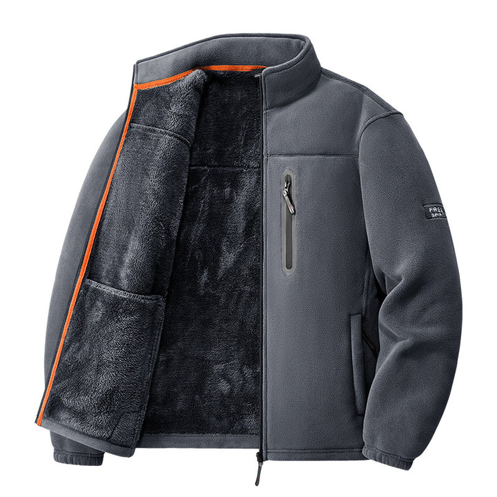Herren nan Thermo-Fleecejacke mit hochflorigem Teddyfutter, Brust-Reißverschlusstasche und winddichter Front Drune
