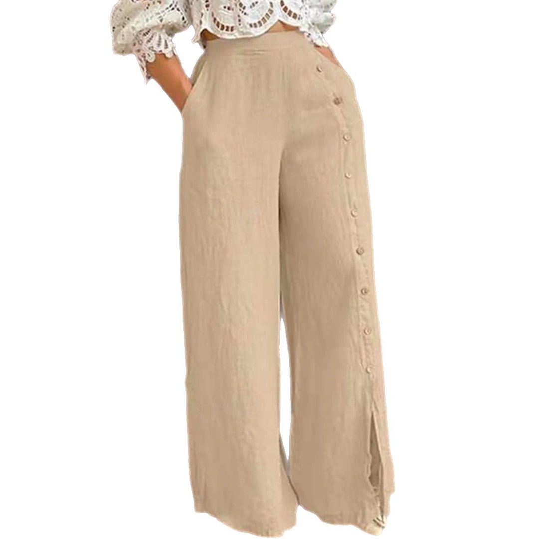 Damen weite Baumwollhose mit seitlichen Knopfdetails und eleganter Beinöffnung Drune