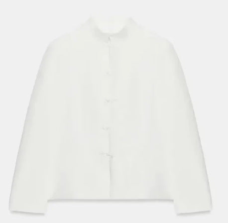 Damen Kurzgeschnittene Blousonjacke mit Stehkragen und Knotenverschlüssen Drune