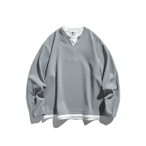 Unisex Oversize-Layering-Sweatshirt mit V‑Einsatz und sichtbarem Innenlayer Drune