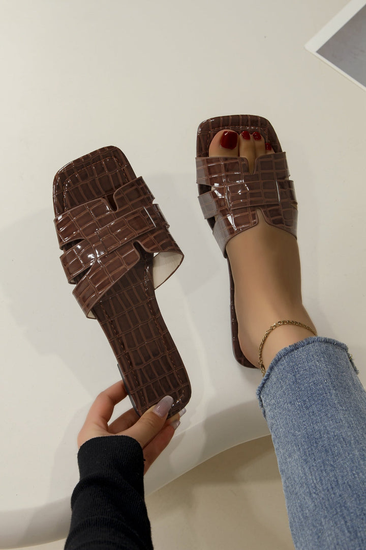 Damen Komfortable Slip-On Sandalen mit trendiger Kroko-Prägung Drune