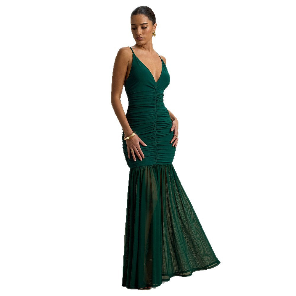 Damen Elegantes bodenlanges Kleid mit raffinierten Rüschendetails Drune
