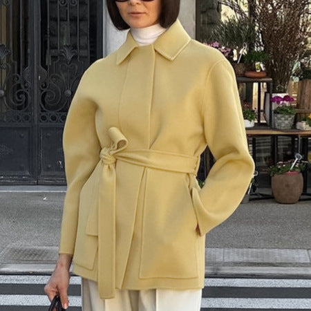 Damen Modische Oversized-Jacke mit Gürtel und hochgeschlossenem Kragen Drune