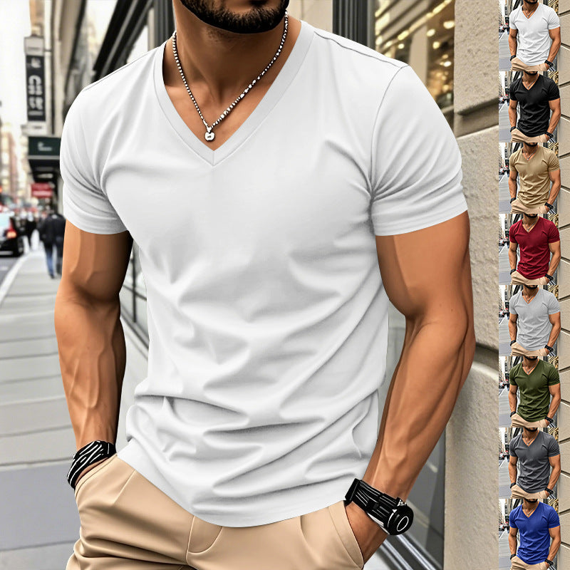 Herren V-Ausschnitt T-Shirt aus atmungsaktiver und schnelltrocknender Baumwolle Drune