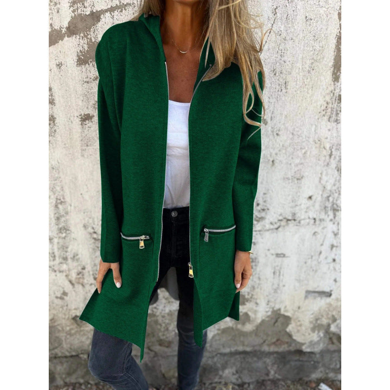 Damen Kapuzen-Longcardigan mit durchgehendem Reißverschluss und Ziertaschen Drune