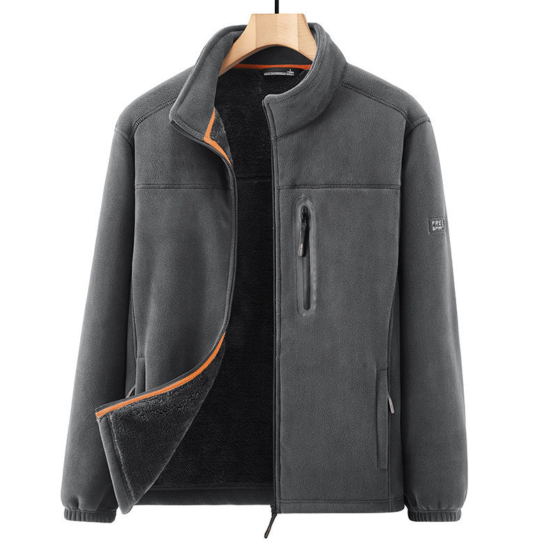 Herren Microfleece-Outdoorjacke mit wasserdichter Brusttasche, Stehkragen und Teddyfleece-Innenfutter Drune