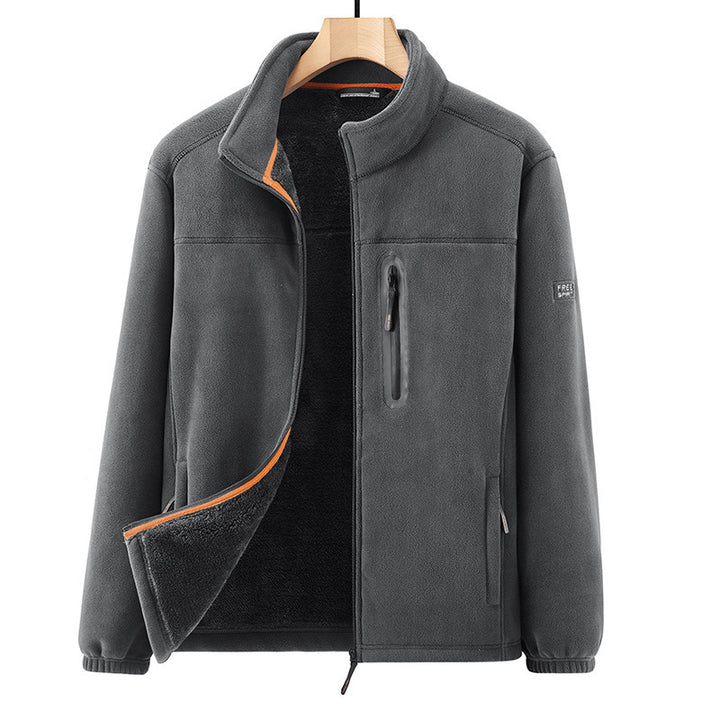 Herren Microfleece-Outdoorjacke mit wasserdichter Brusttasche, Stehkragen und Teddyfleece-Innenfutter Drune