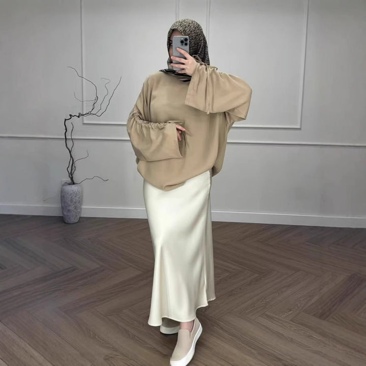 Damen Hochtaillierter Satin-Maxirock mit seidenähnlichem Fall und eleganter Trompetenform Drune
