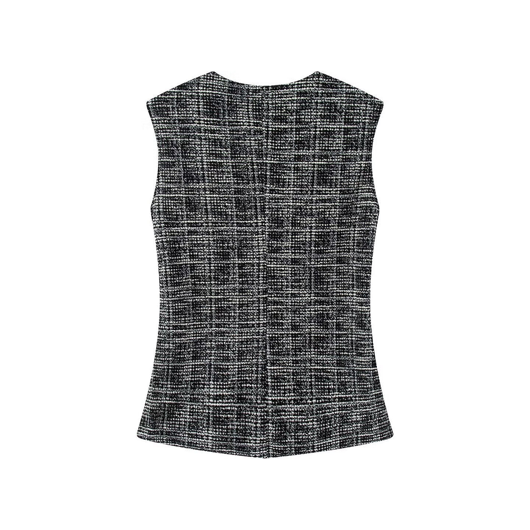Damen elegante Karohose mit schmalem Schnitt und dekorativen Knöpfen Drune