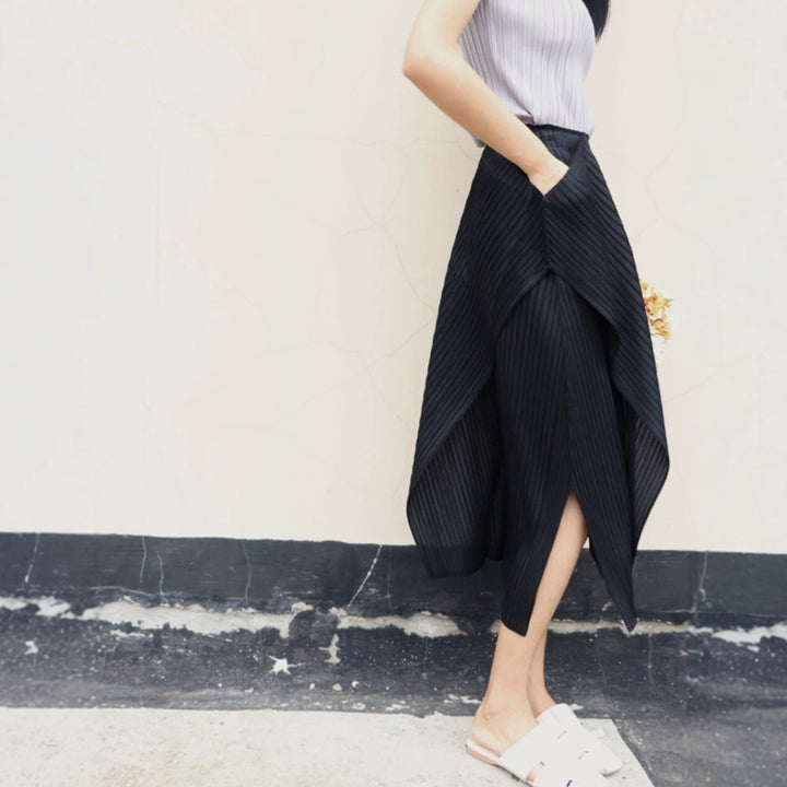 Damen Plissierter Midi-Rock mit asymmetrischem Saum Drune