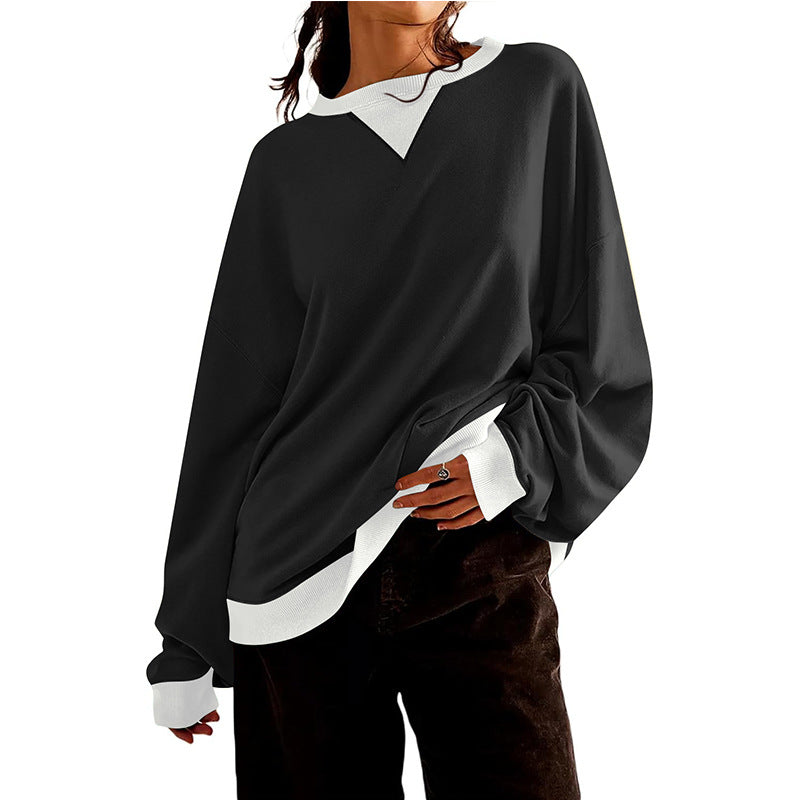 Damen lässiges Sweatshirt mit V-Ausschnitt und Kontrastbündchen Drune