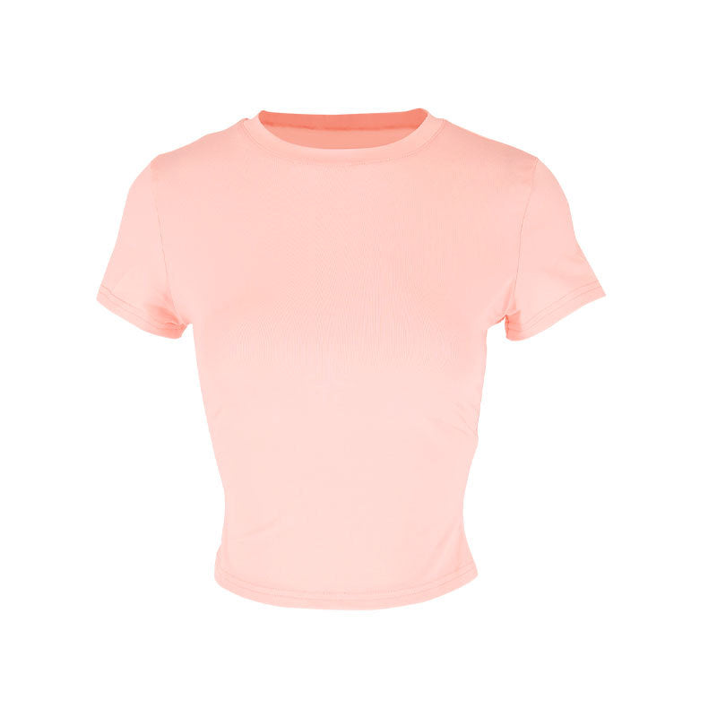 Damen figurbetontes Crop-Top mit Rundhalsausschnitt und elastischem Material Drune