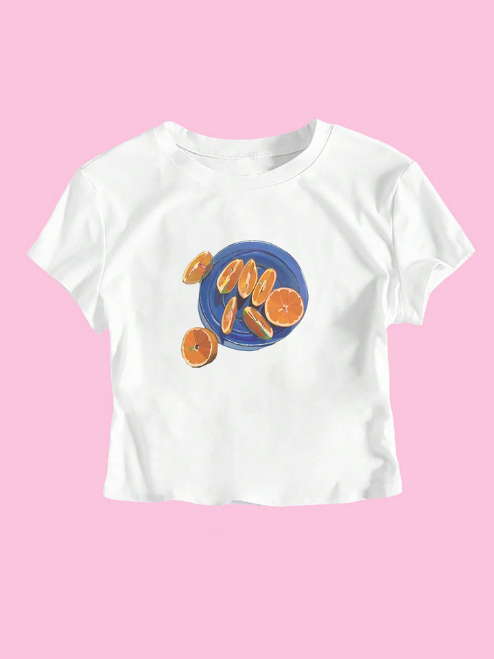 Damen Crop-T-Shirt mit fruchtigem Design und lässigem Schnitt Drune