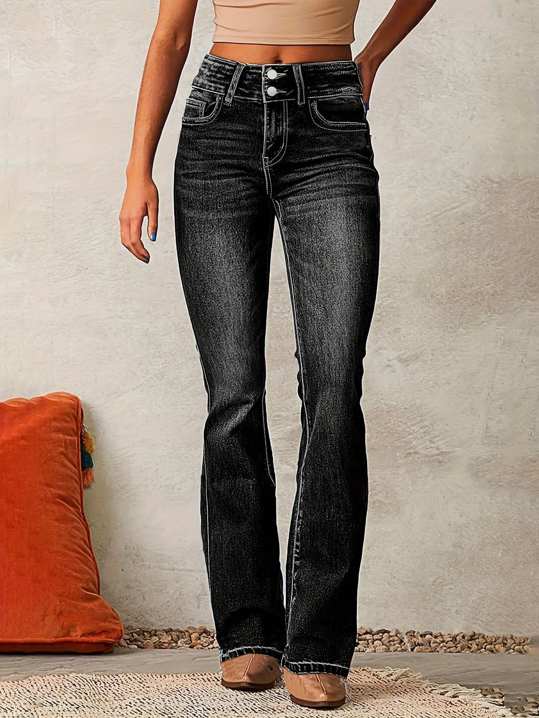 Damen Hochtaillierte Bootcut Jeans Drune