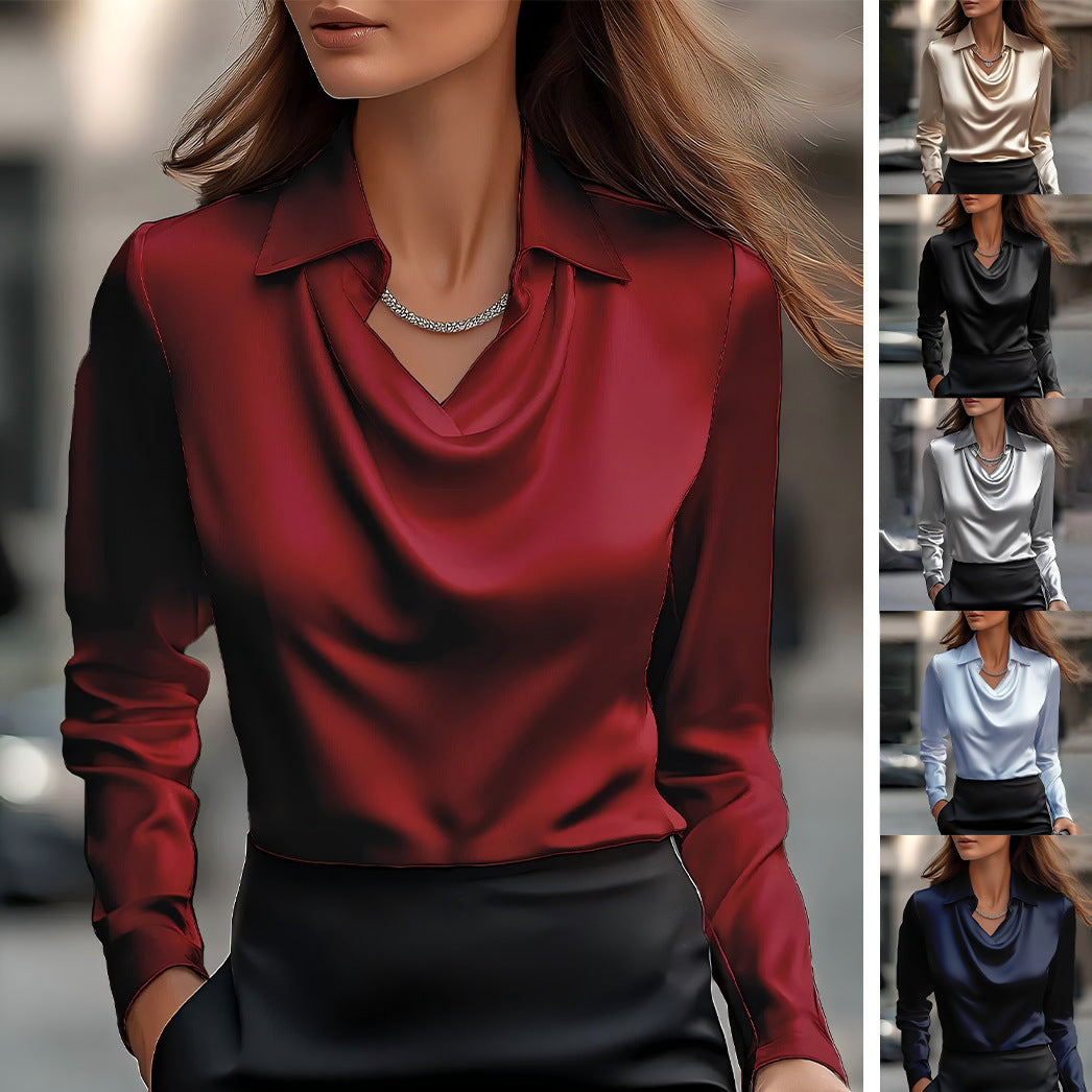 Damen Elegante Bluse mit asymmetrischem Kragen und fließendem Fall Drune
