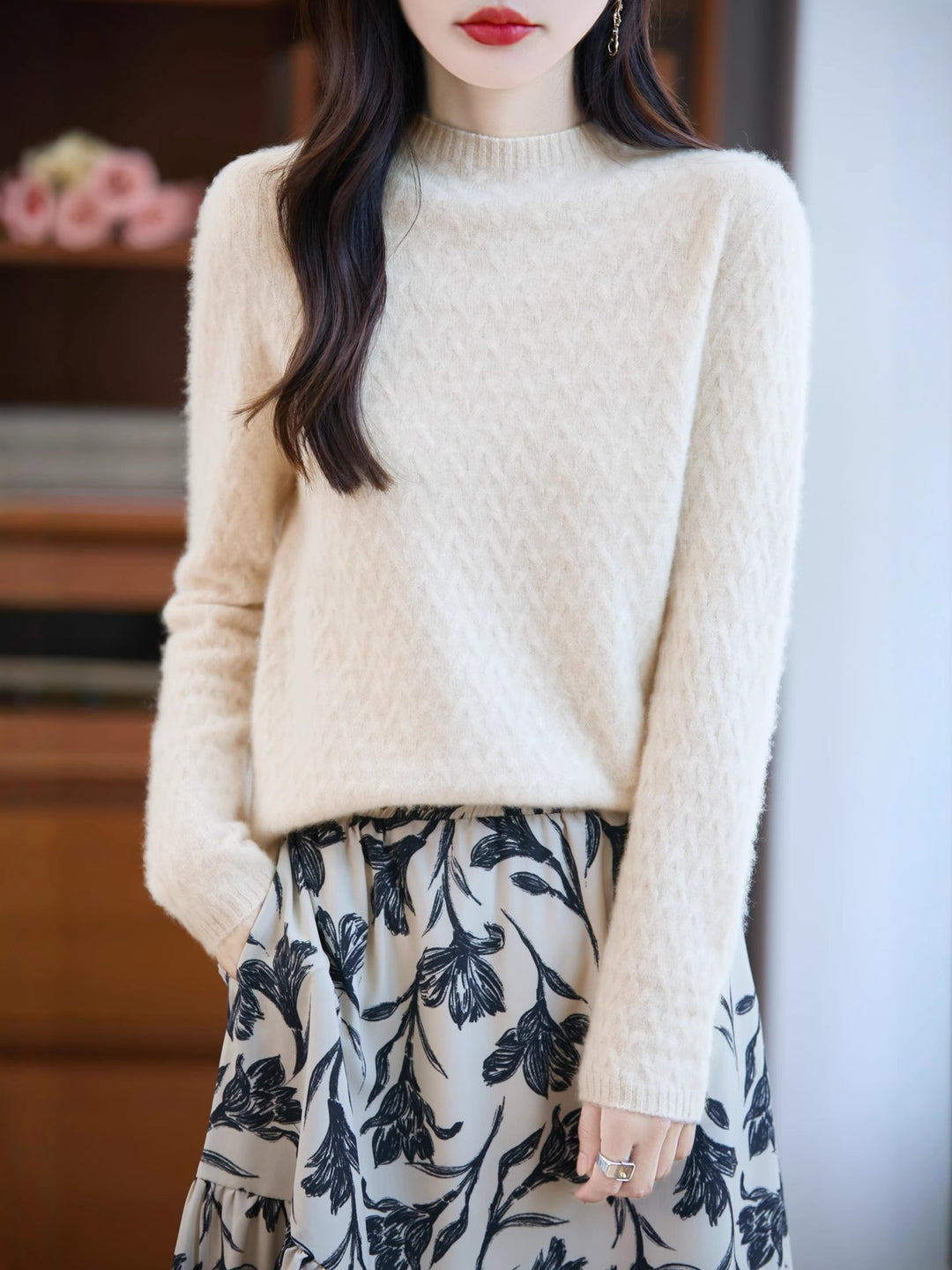 Damen Weicher Feinstrick‑Pullover mit kurzem Mockneck, leichter Mohair‑Optik und entspannter Silhouette Drune