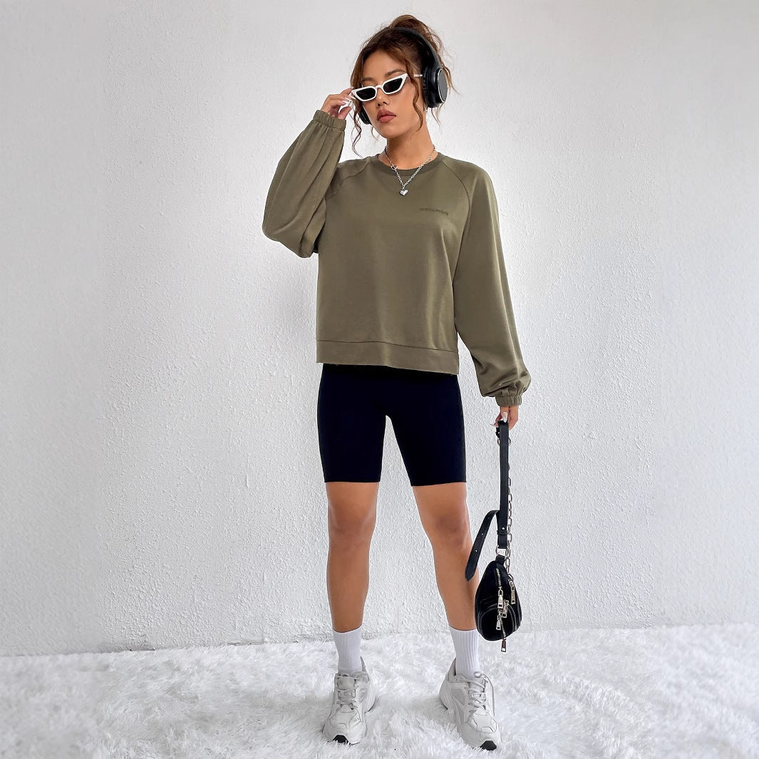 Damen lässiger Raglan-Sweatshirt mit elastischen Bündchen und minimalistischen Design Drune