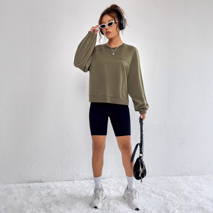 Damen lässiger Raglan-Sweatshirt mit elastischen Bündchen und minimalistischen Design Drune
