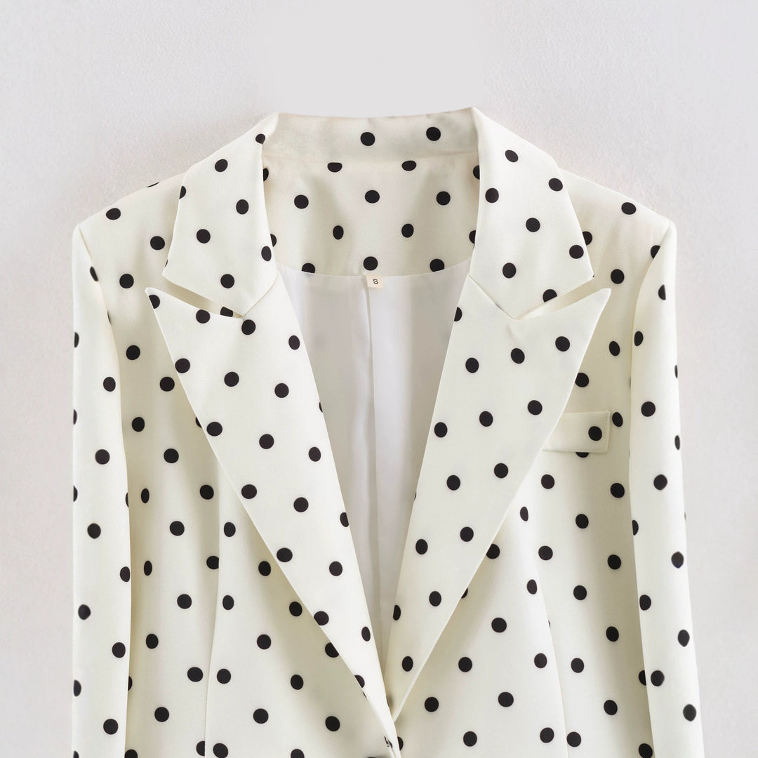 Damen Gepunkteter Cropped-Blazer mit Reverskragen und Pattentaschen Drune