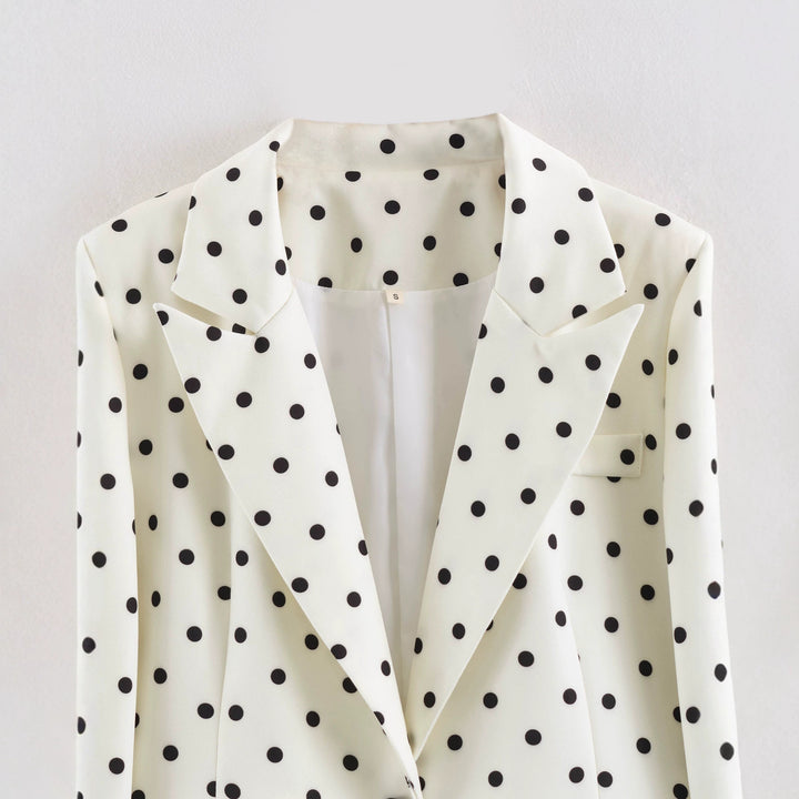 Damen Gepunkteter Cropped-Blazer mit Reverskragen und Pattentaschen Drune