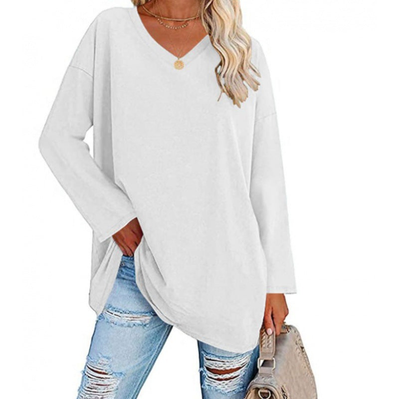 Damen Lässiges V-Ausschnitt Sweatshirt mit langen Ärmeln und asymmetrischem Saum Drune