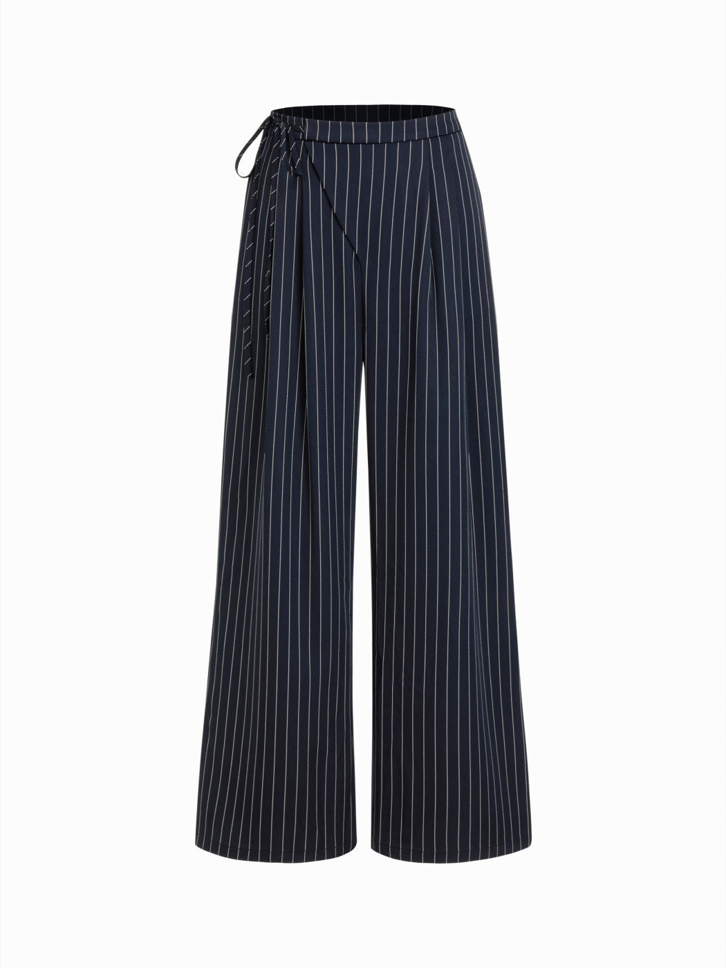 Damen Weite Nadelstreifen-Hose mit Wickel-Taille Drune