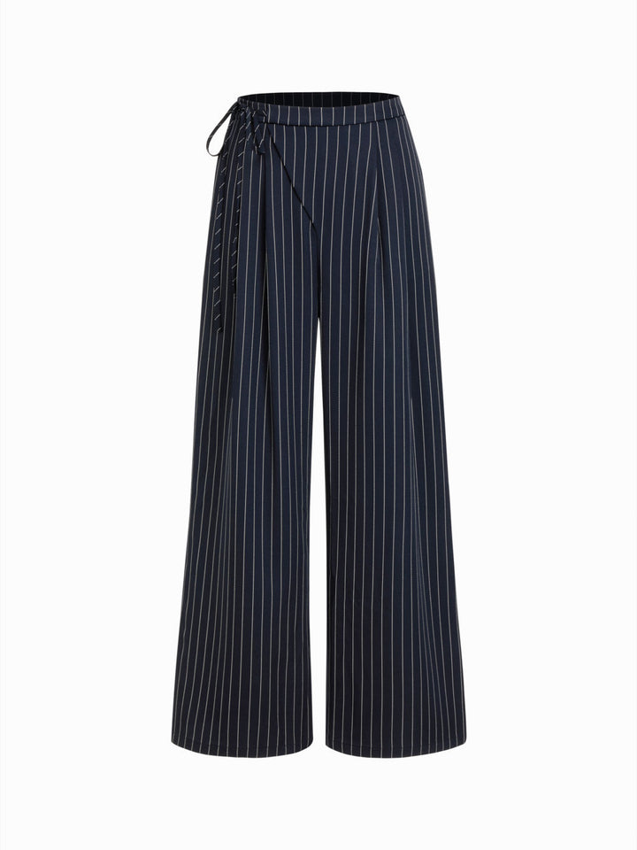 Damen Weite Nadelstreifen-Hose mit Wickel-Taille Drune