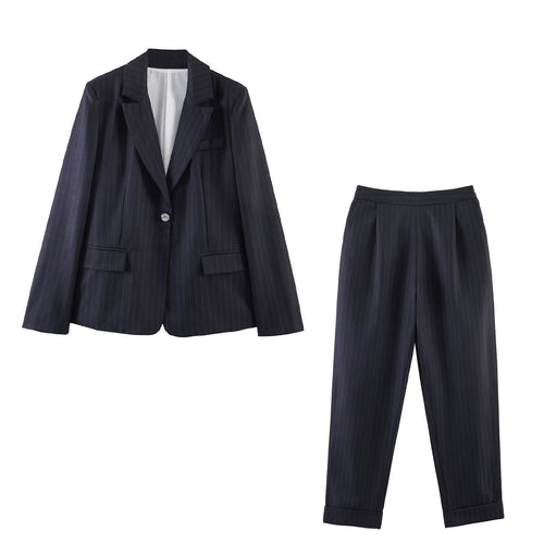 Damen Nadelstreifen-Blazer mit Taillierungsnähten und Ein-Knopf-Verschluss Drune