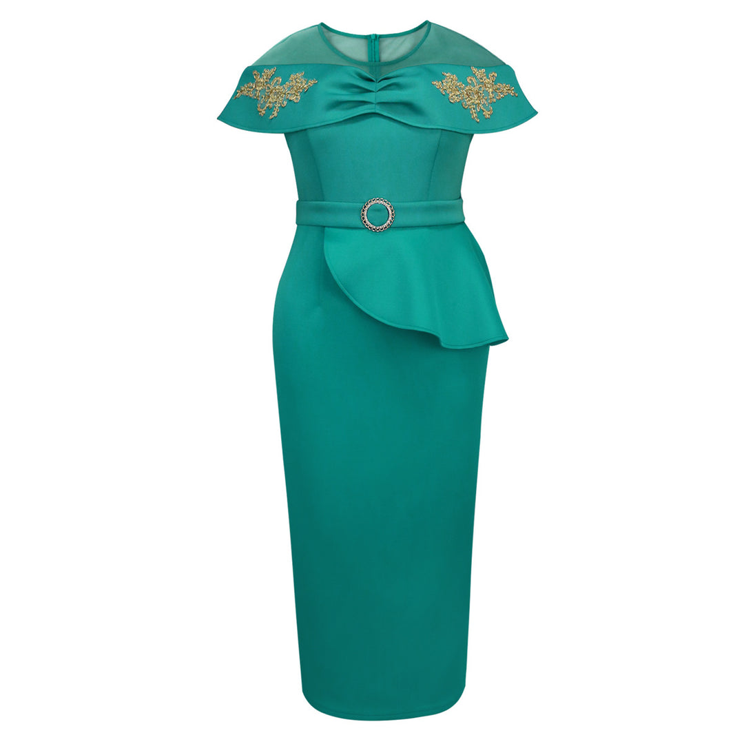 Damen elegantes Wickelkleid mit Schnitt- und Rüschenakzenten Drune